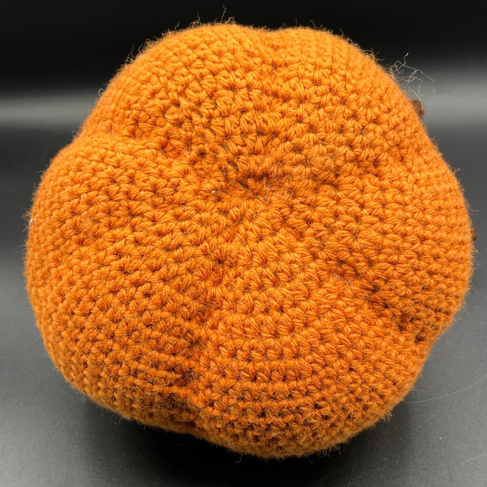 Handmade Crochet Pumpkin Orange Brown Fall Autumn Thanksgiving Decor 7"x 6" Vtg - Picture 5 of 7